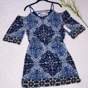 NWT BISOU BISOU Boho Floral Cold Shoulder Dress 10